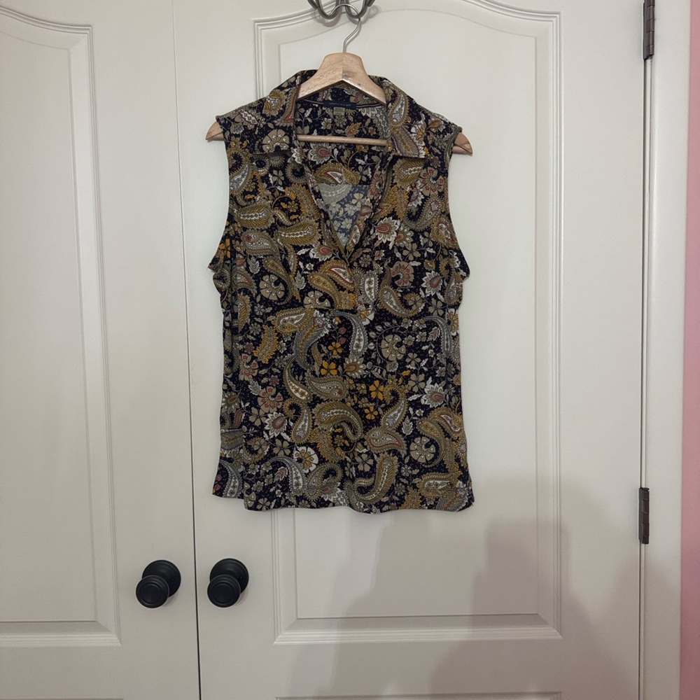 Tommy Hilfiger Navy and Gold Paisley Blouse